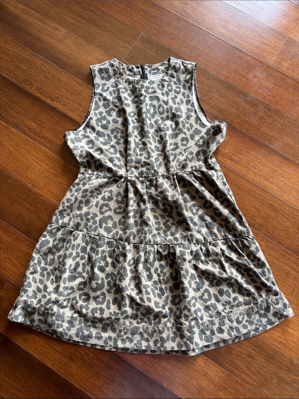 Sleeveless Denim Leopard Print Tiered Dress